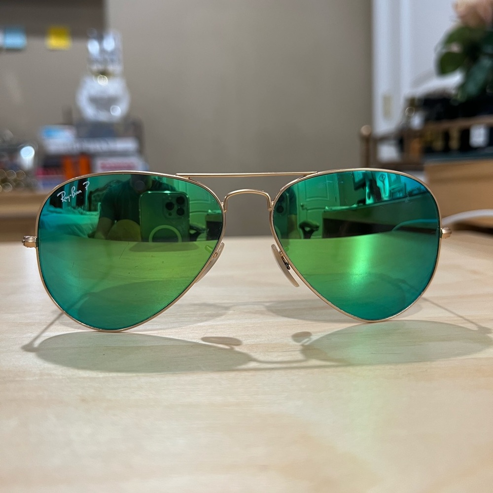 Ray-Ban polarized aviators. green lenses.